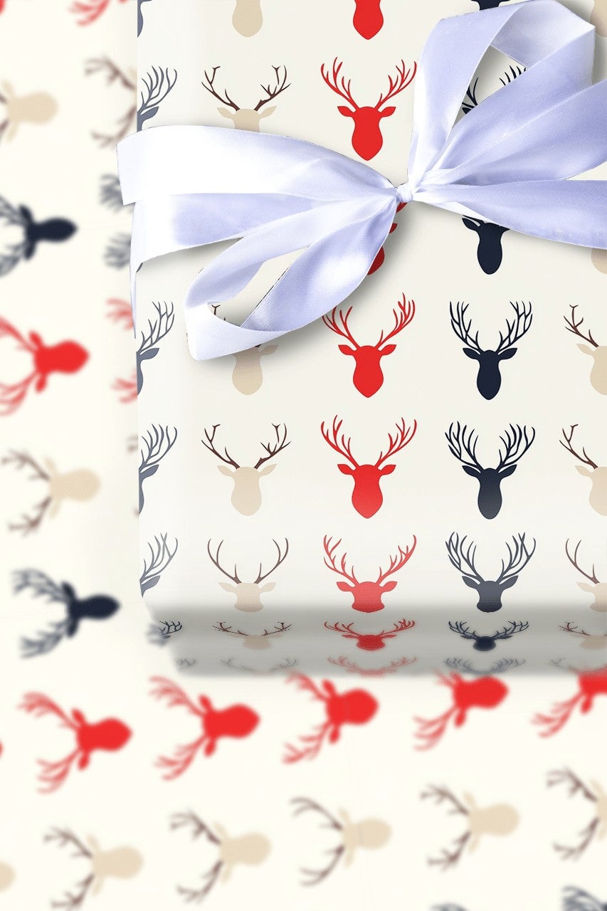 Modern Rustic Deer Gift Wrap, Reindeer Silhouette Christmas Wrapping Paper, Festive Winter Wrapping Paper, Holiday Season Pre