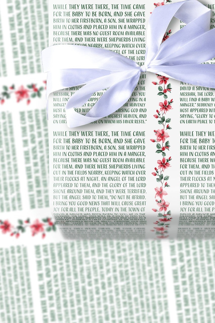 Holy Biblical Christian Gift Wrap, Nativity Scripture Christmas Wrapping Paper, Religious Holiday Wrapping Paper Roll