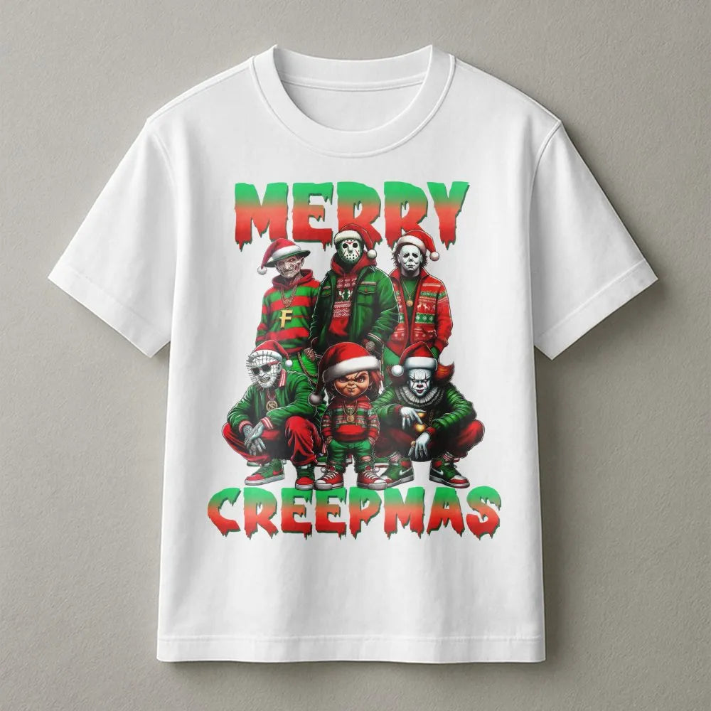 Scary Movie Villain Christmas Shirt, Merry Creepmas Horror T-Shirt, Humorous Creepmas Graphic Tee, Horror Holiday T-Shirt, Sl