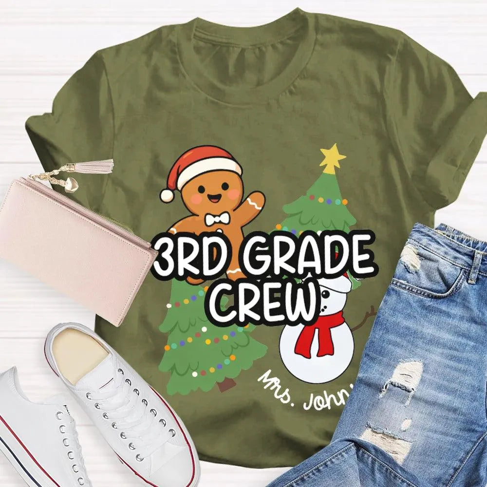 Snowman Tree Custom Holiday Shirt, Personalized Third Grade Crew Christmas T-Shirt, 3rd Grade Teacher Tee, Custom School Chri