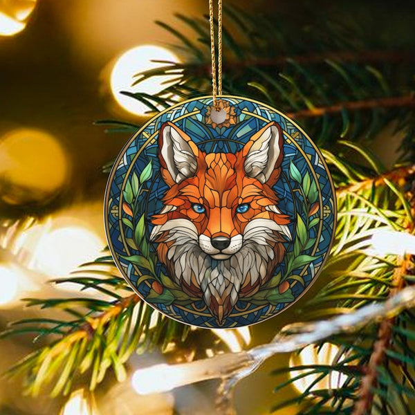 Woodland Animal Ceramic Ornament, Stained Glass Fox Christmas Ornament, Wildlife Lover Tree Ornament, Holiday Keepsake Presen