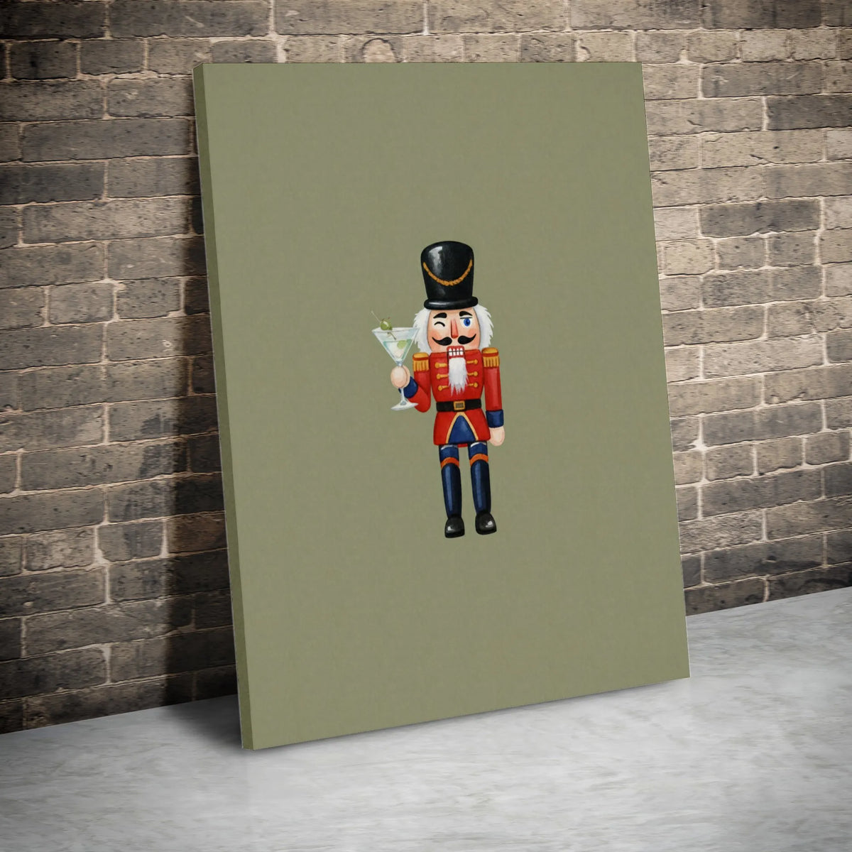 Winking Soldier Holiday Canvas Print, Nutcracker Martini Canvas Wall Art, Christmas Cocktail Wall Decor, Festive Nutcracker C