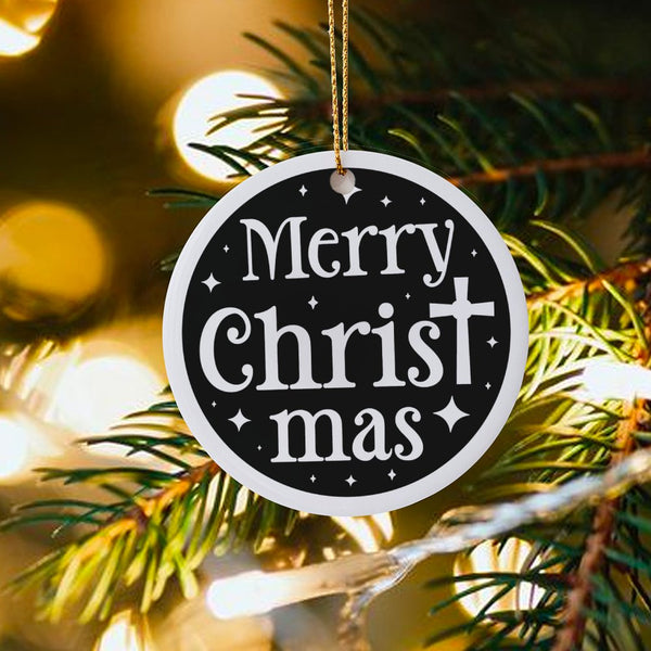 Religious Merry Christmas Ornament, Christian Cross Christmas Ornament, Faith Ceramic Tree Ornament, Holiday Keepsake Present