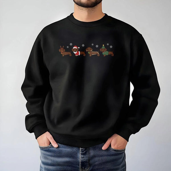 Humorous Dachshund Holiday Sweater, Christmas Dachshund Sweatshirt, Retro Wiener Dog Sweatshirt, Adorable Doxie Pet Lover Cre