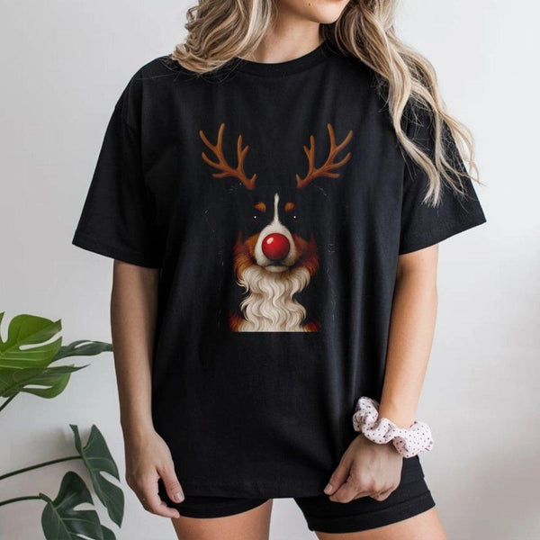 Reindeer Antlers Dog T-Shirt, Bernese Mountain Dog Christmas T-Shirt, Adorable Holiday Pup T-Shirt, Xmas Dog Lover Graphic Te