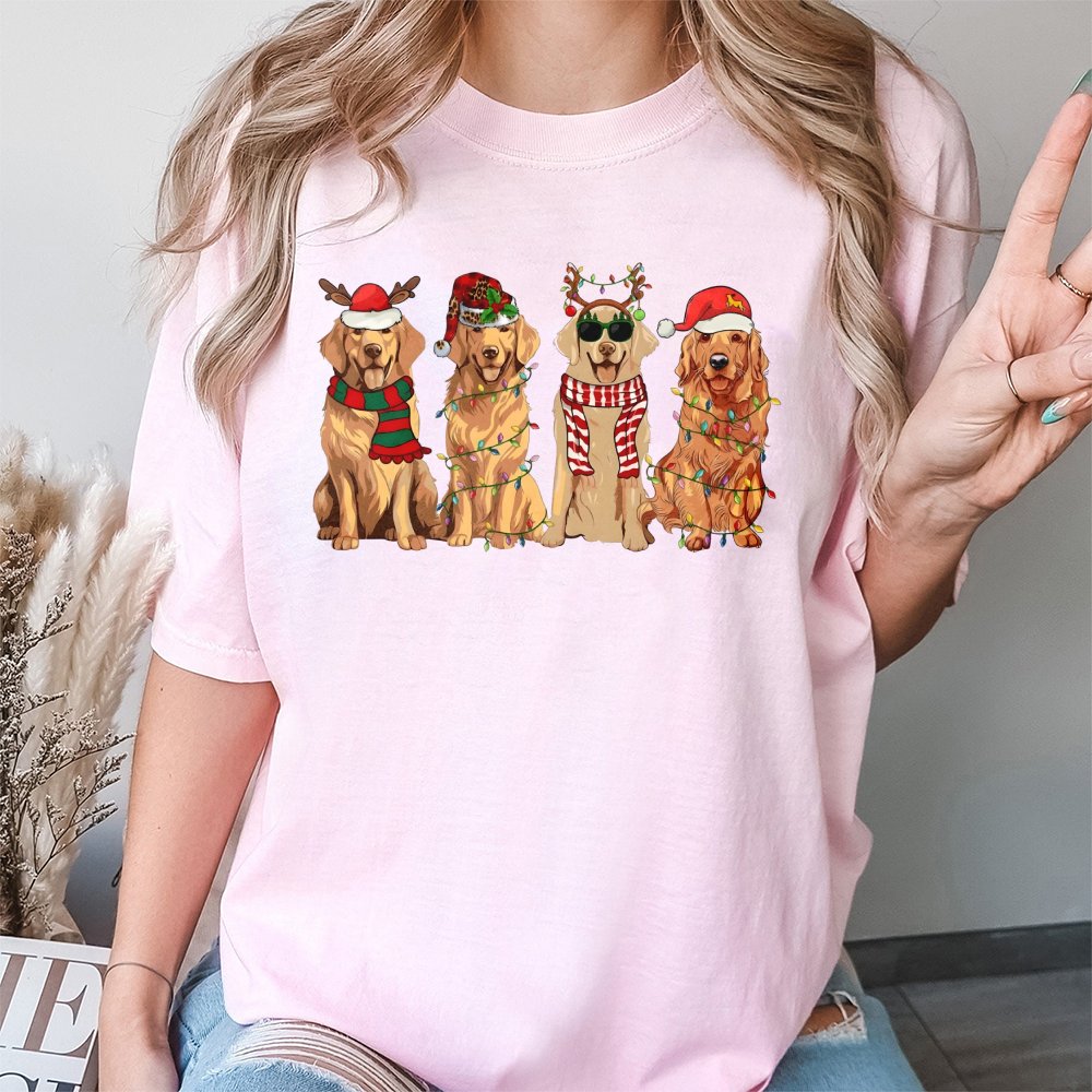 Dog Lover Santa Hat Shirt, Christmas Golden Retriever T-Shirt, Festive Puppy Holiday Tee, Xmas Graphic Tee, Dog Lover Winter 