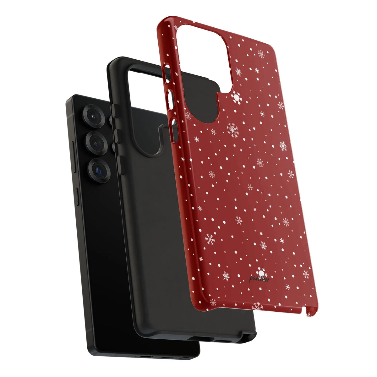 Christmas Snow Pattern Samsung Galaxy Case, Red Snowflake Polka Dot Phone Case, Dual-Layer Festive Tough Phone Cover, Holiday