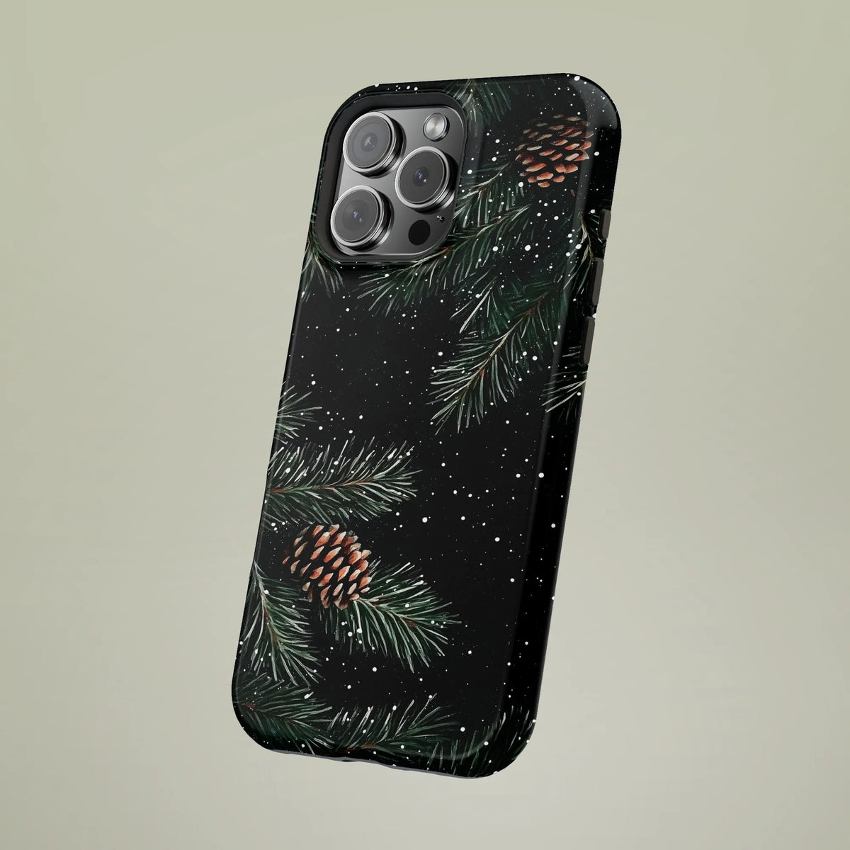 Winter Evergreen Branch Phone Case, Pine Cone iPhone Phone Case, Falling Snow Botanical Tough Cover, Nature Lover Christmas P