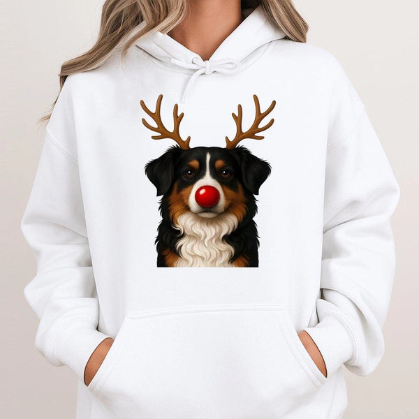 Aussie Reindeer Dog Sweatshirt, Australian Shepherd Christmas Hoodie, Humorous Xmas Dog Lover Pullover, Holiday Dog Owner Hoo