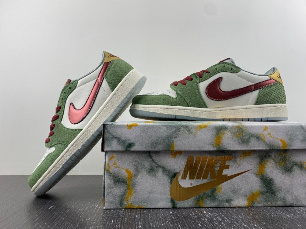 Low Top Sneakers, White Red Green Gold Colorway, Lace Up Design, Casual Gift for Sneaker Fans