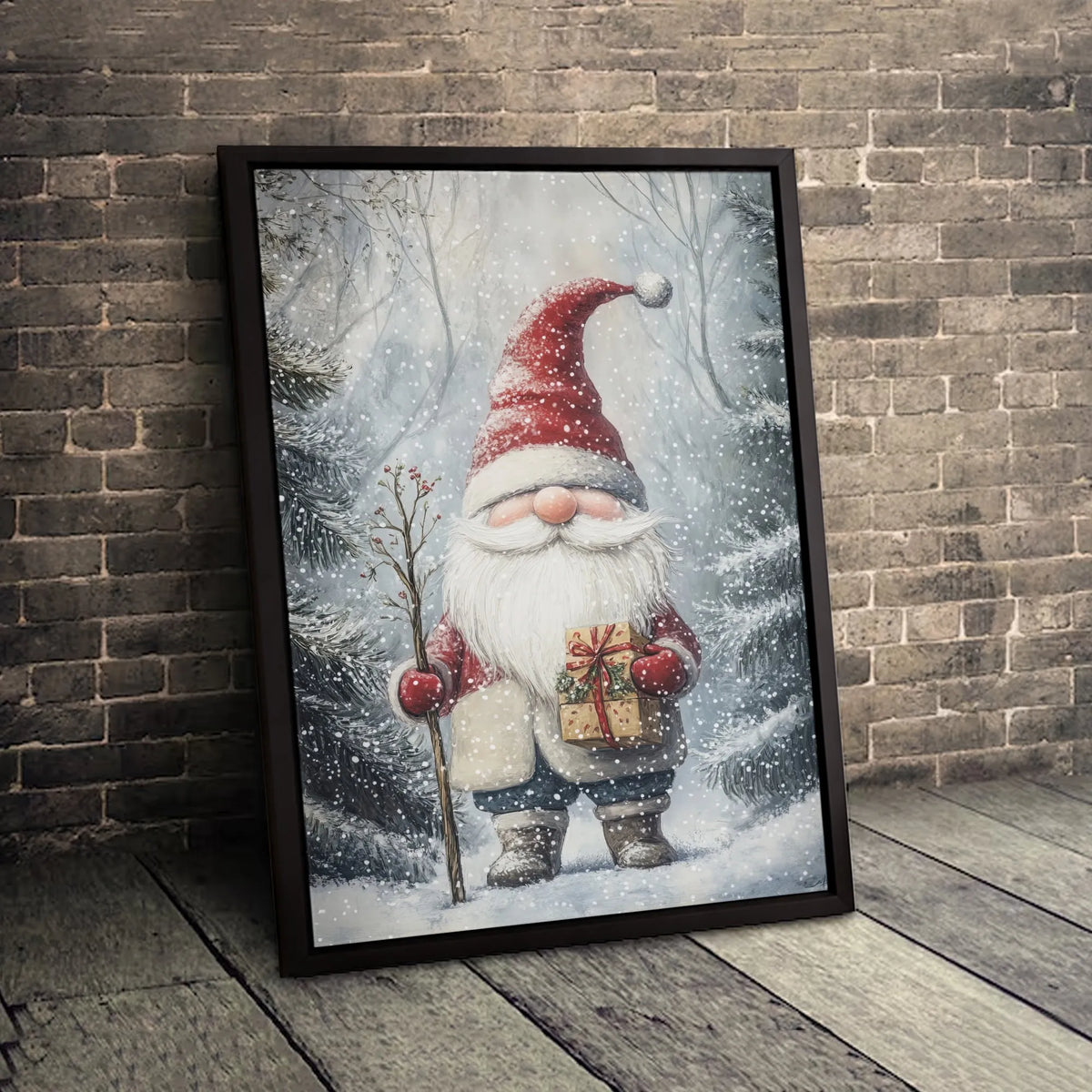 Winter Forest Gnome Canvas Print, Christmas Gnome Canvas Wall Art, Holiday Gnome Wall Decor, Christmas Canvas Art, Family Xma