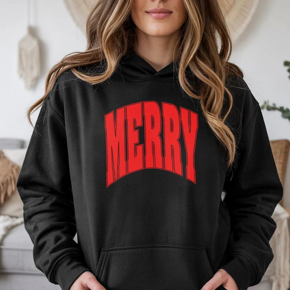 Varsity Font Christmas Hoodie, Merry Christmas Hoodie, Vintage Holiday Graphic Sweatshirt, Retro Xmas Hoodie, Unisex Christma