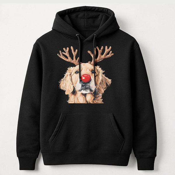 Reindeer Antlers Dog Mom Hoodie, Golden Retriever Christmas Hoodie, Humorous Dog Lover Holiday Hoodie, Adorable Puppy Pet Xma