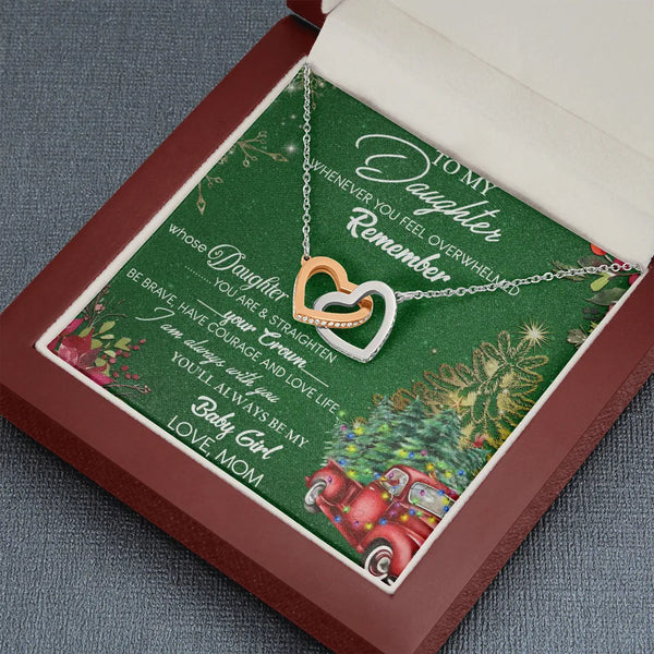 Surgical Steel Heart Pendant Necklace, To My Daughter Interlocking Hearts Necklace, Meaningful Christmas Jewelry Present from