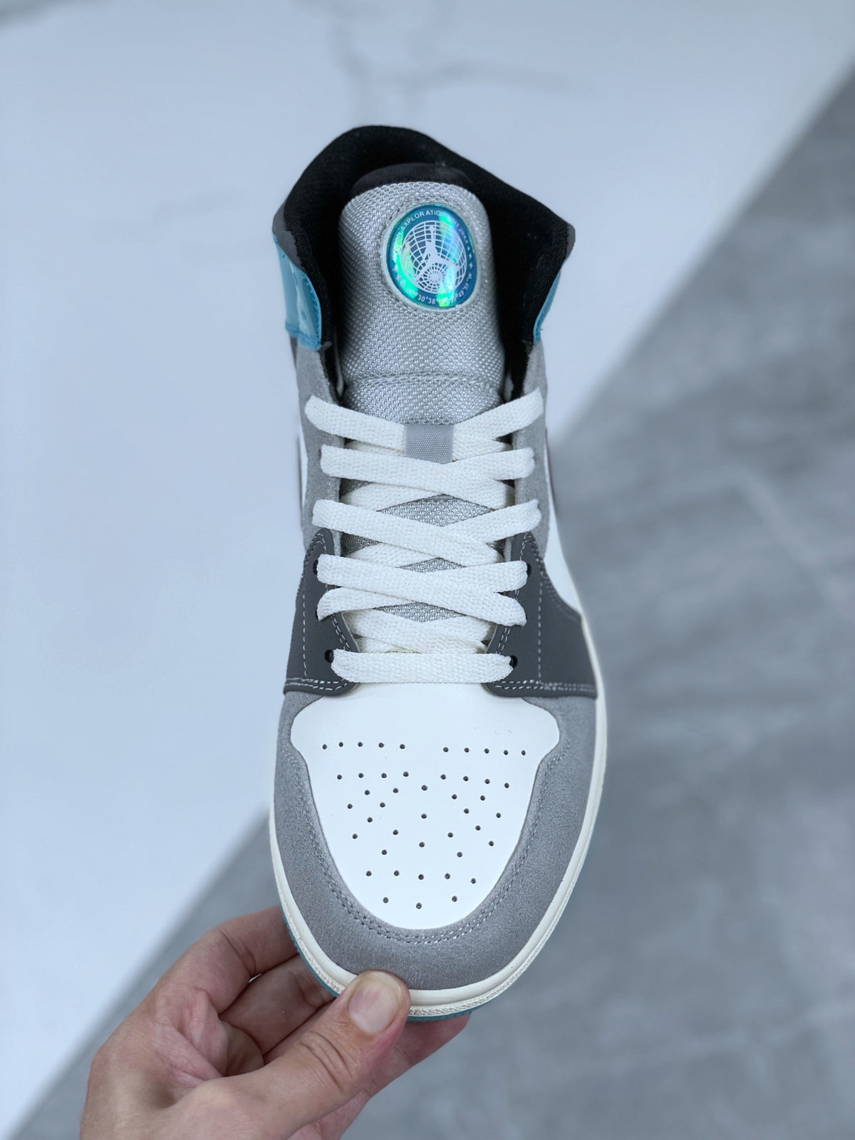 Mid Top Sneakers, Blue Gray Colorway, Lace Up Design, Casual Gift for Sneaker Fans