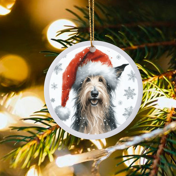 Santa Hat Berger Picard Dog Ornament, Berger Picard Christmas Ornament, Ceramic Pet Holiday Ornament, French Shepherd Dog Lov