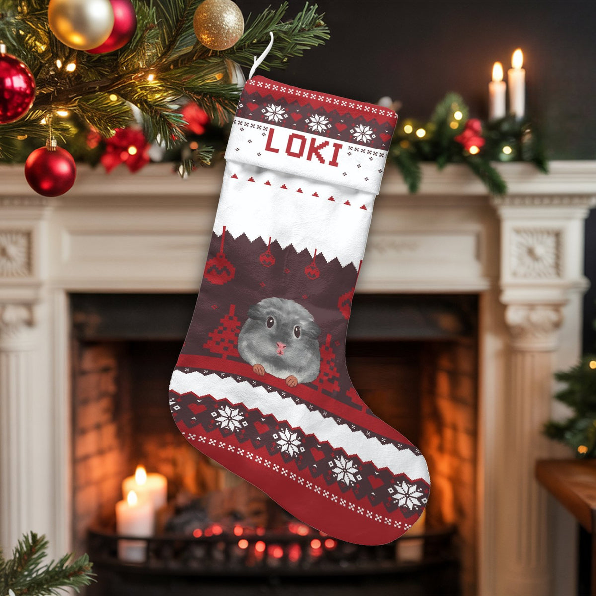 Adorable Pet Holiday Stocking, Chinchilla Christmas Stocking, Personalized Christmas Stocking, Custom Animal Lover Fireplace 