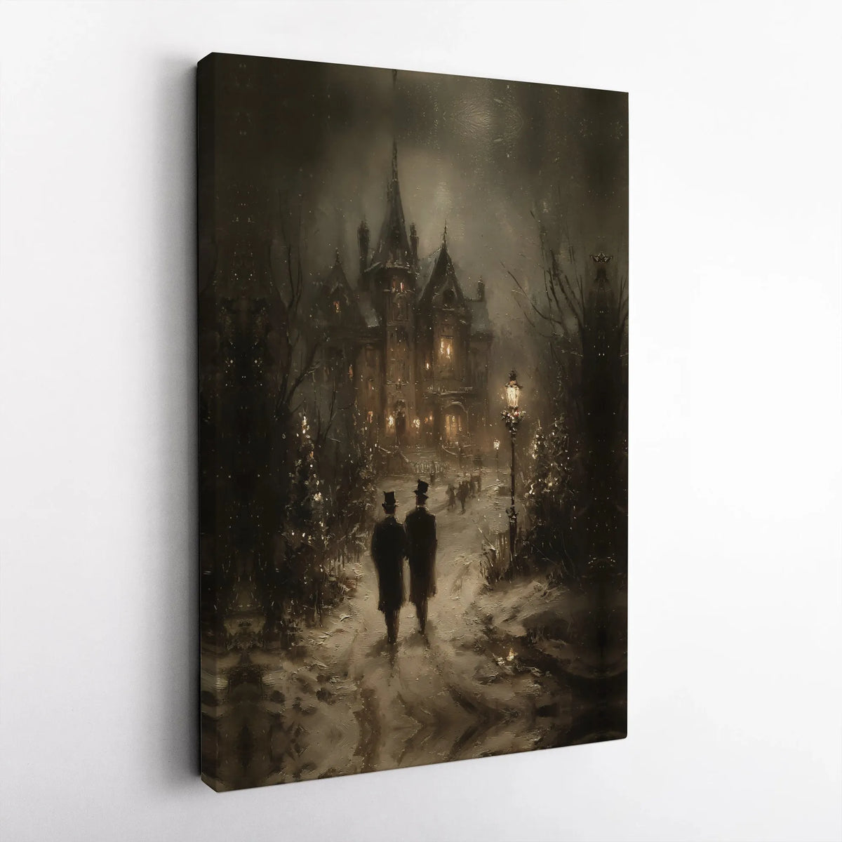 Snowy Christmas Night Wall Art, Gothic Victorian Mansion Poster, Moody Dark Academia Winter Landscape Print, Dark Decor, Digi