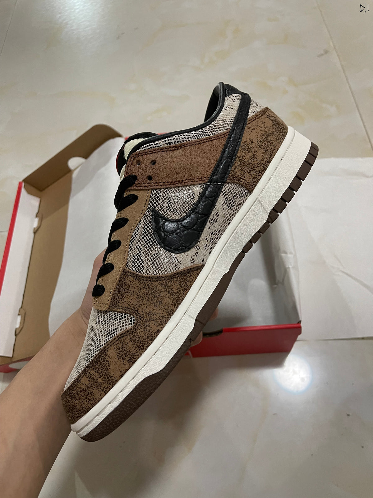 Low Top Sneakers, White Brown Colorway, Snake Pattern, Lace Up Design, Casual Gift for Sneaker Fans