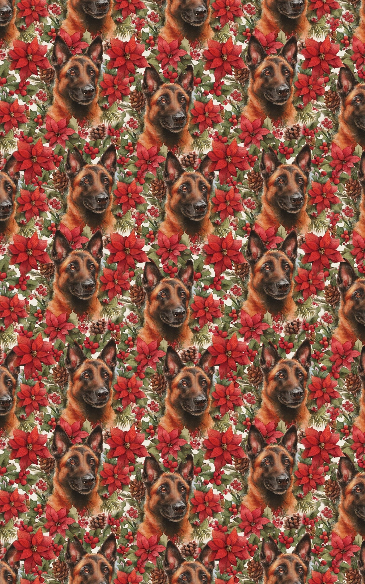 Festive Poinsettia Dog Gift Wrap, German Shepherd Christmas Wrapping Paper, Puppy Holiday Wrapping Paper, Dog Lover Xmas Wrap
