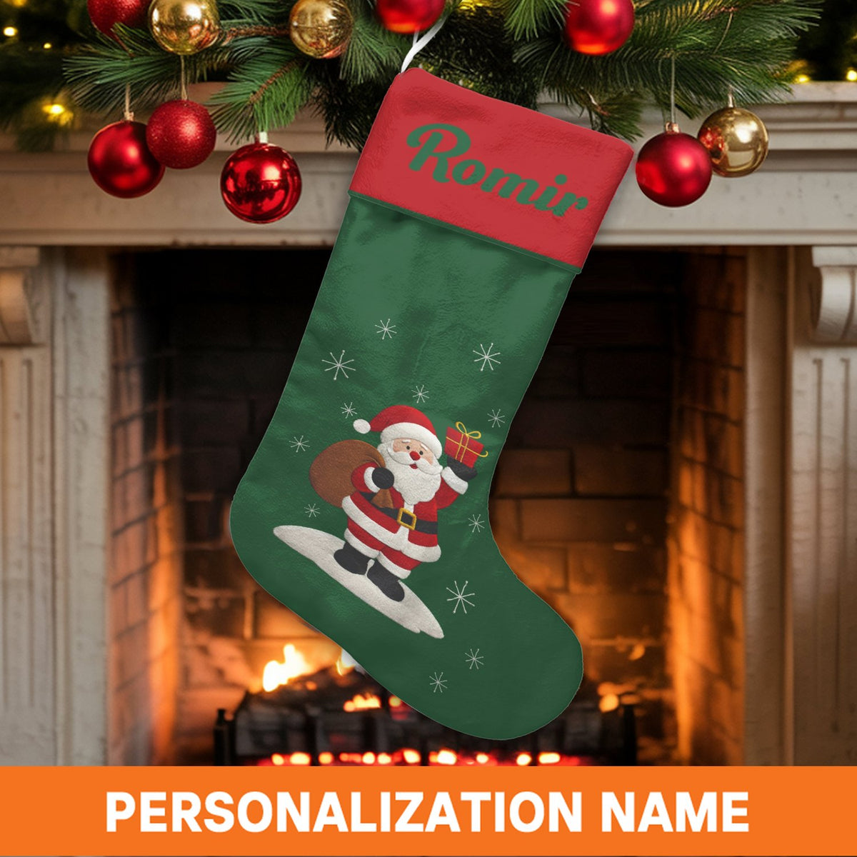 Custom Beach Holiday Stocking, Personalized Surfing Santa Christmas Stocking, Tropical Santa Christmas Stocking, Family Mante