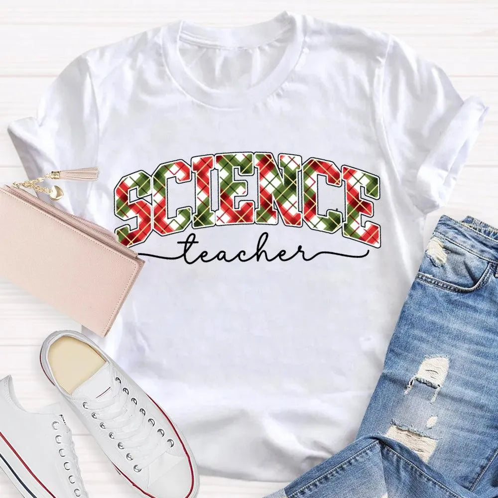 Festive Font Holiday Graphic Tee, Science Teacher Christmas T-Shirt, STEM Educator Xmas Shirt, Adorable Science Teacher Holid