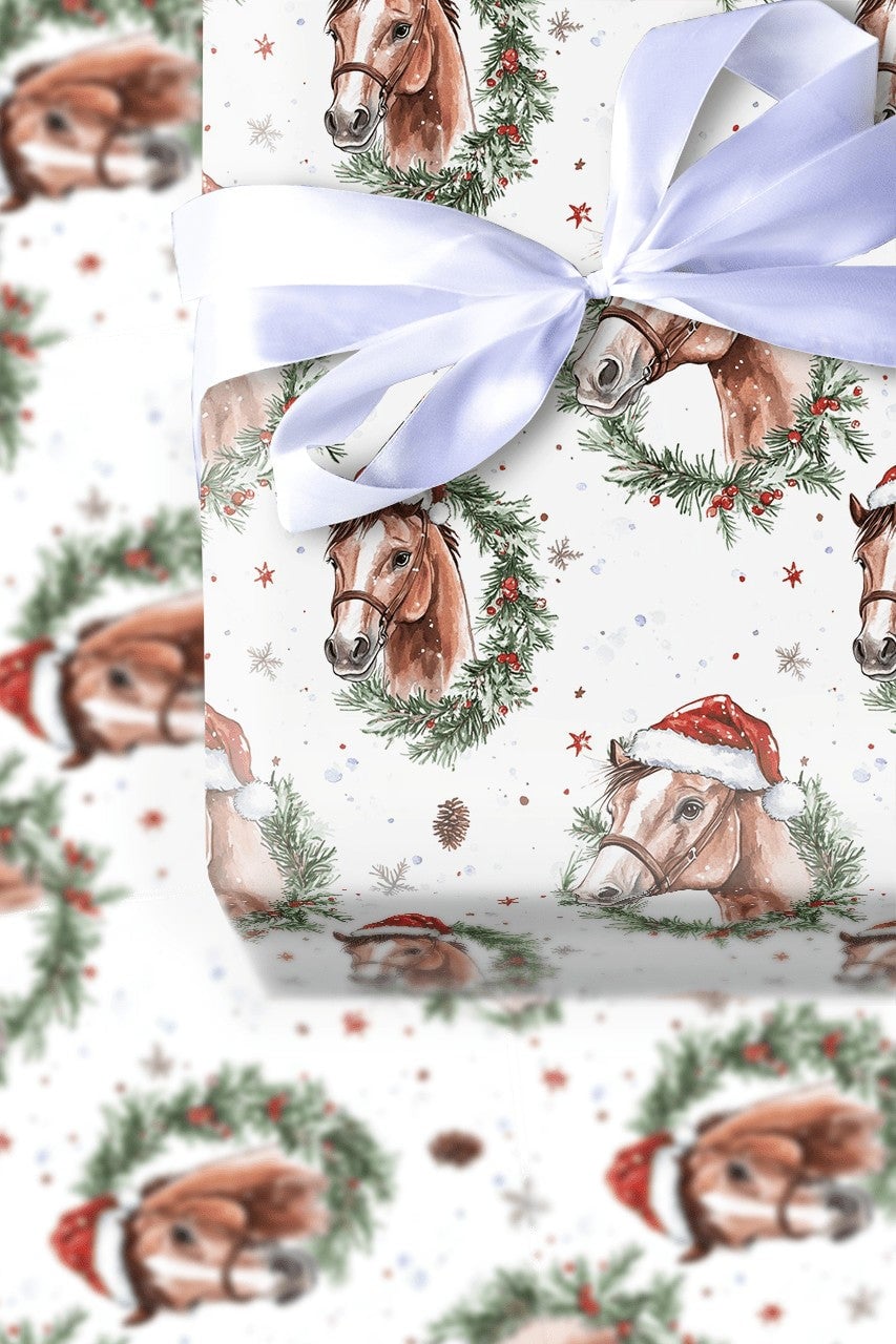 Rustic Equestrian Holiday Gift Wrap, Watercolor Horse Christmas Wrapping Paper, Country Farmhouse Gift Wrapping Paper, Xmas R