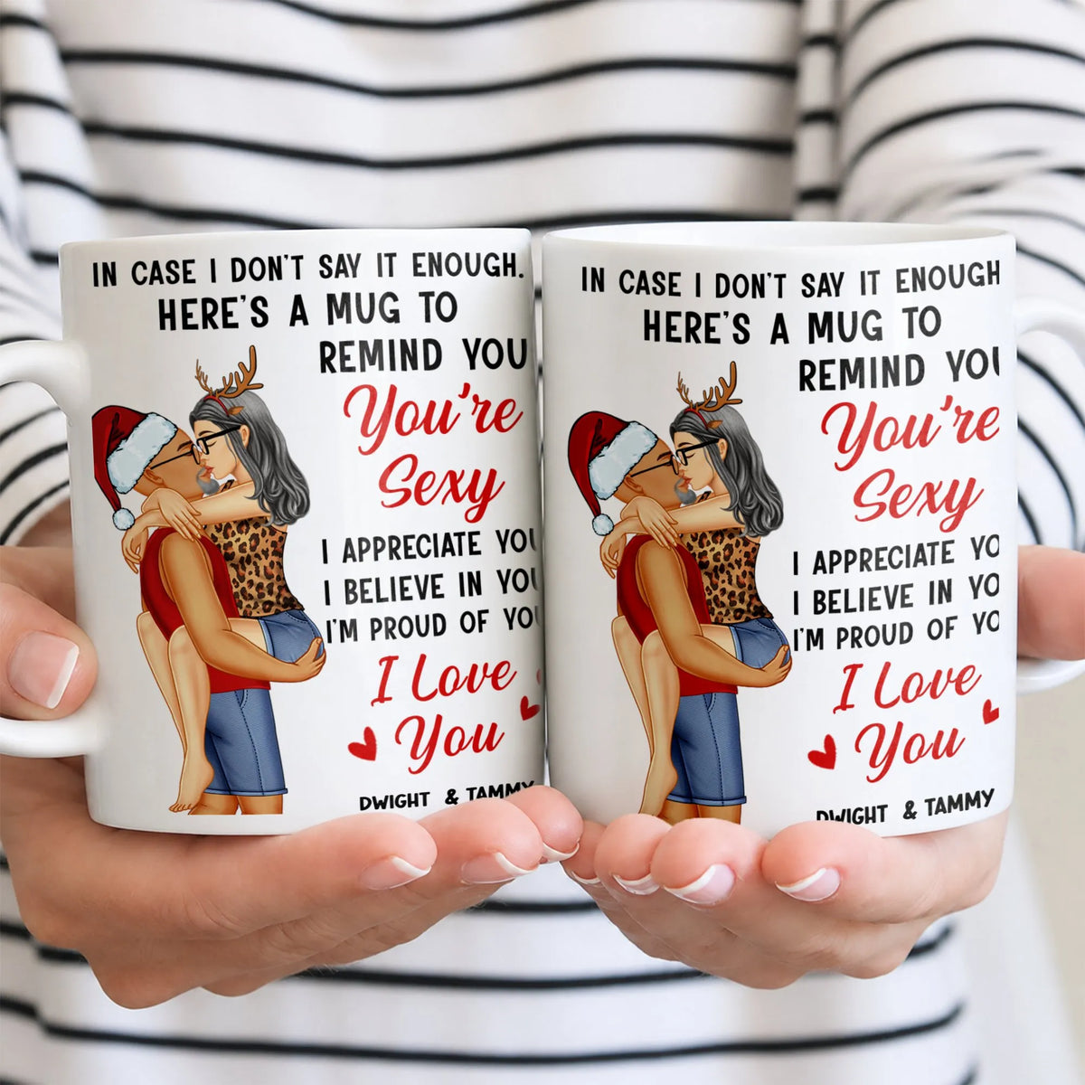 Santa and Reindeer Kissing Couple Coffee Mug, You're Sexy I Love You Christmas Mug, Humorous Romantic Xmas Ceramic Cup, Holid