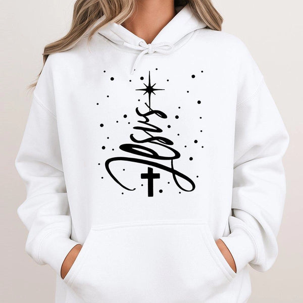 Religious Holiday Faith Hoodie, Jesus Christmas Tree Hoodie, Christian Christmas Tree Hoodie, Winter Hooded Sweatshirt, Faith