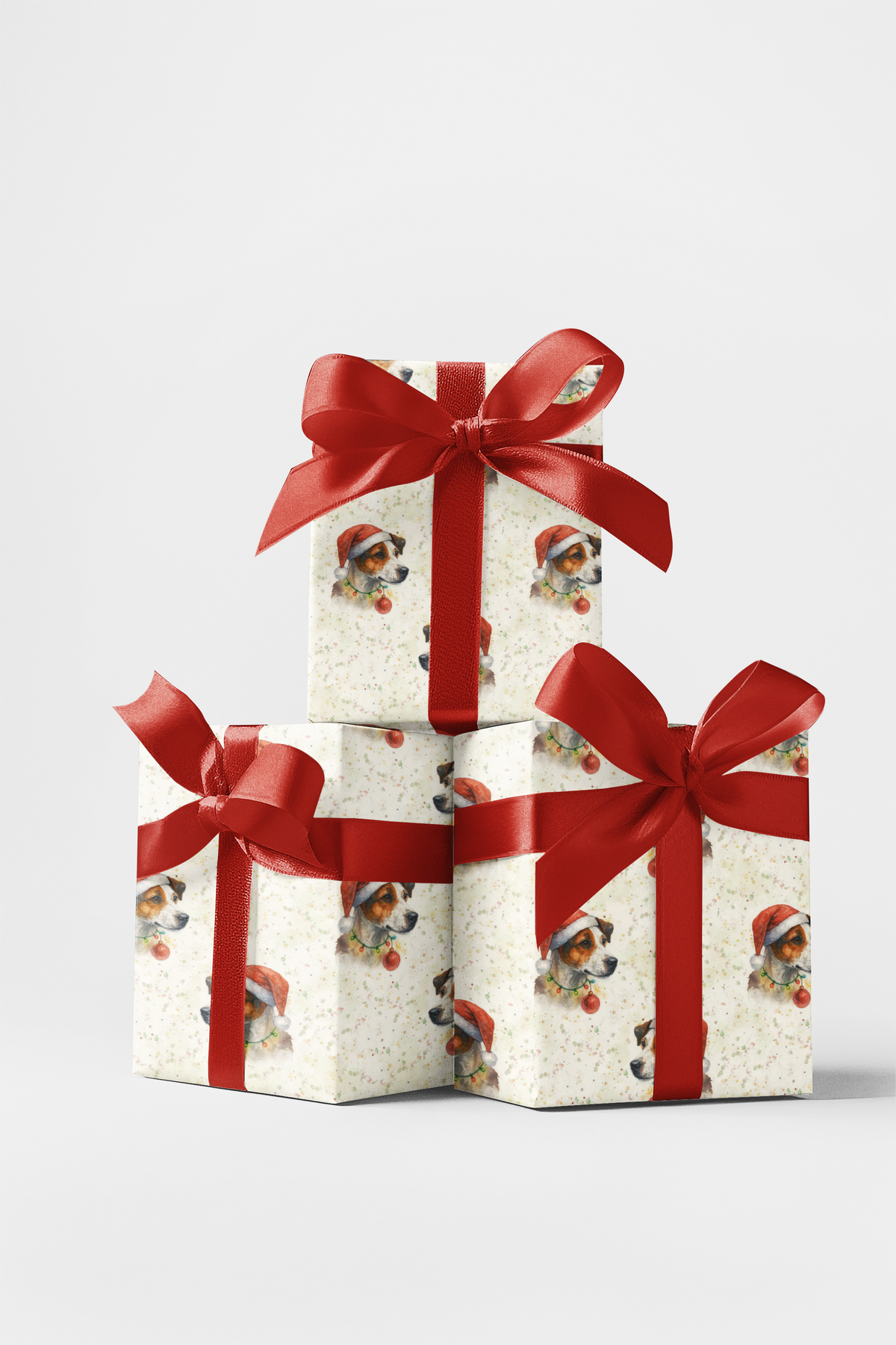 Santa Hat Dog Gift Wrap, Jack Russell Terrier Christmas Wrapping Paper, Festive Puppy Present Wrap, Holiday Dog Lover Present