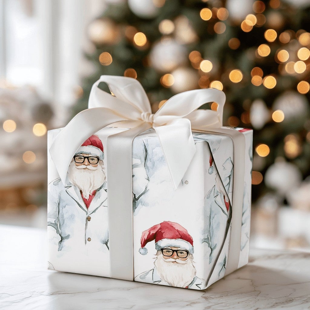 Scientist Christmas Gift Wrap, Doctor Santa Wrapping Paper, Medical Professional Holiday Wrapping Paper, Lab Coat Santa Gift 