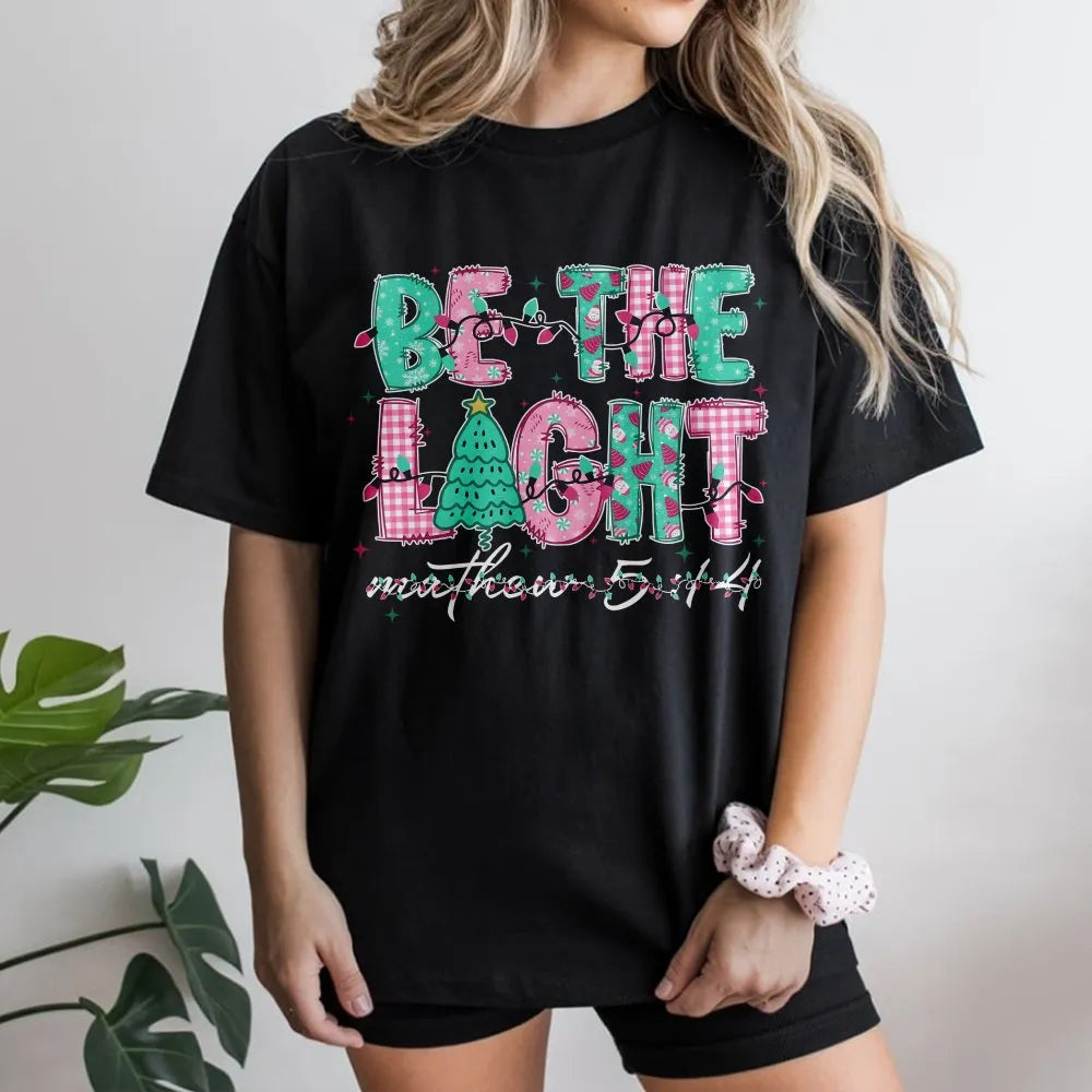 Matthew 5, Be the Light Shirt, 14 Christian T-Shirt, Plaid Christmas Tree Graphic Tee, Faith Based Holiday Tee, Christian Chr