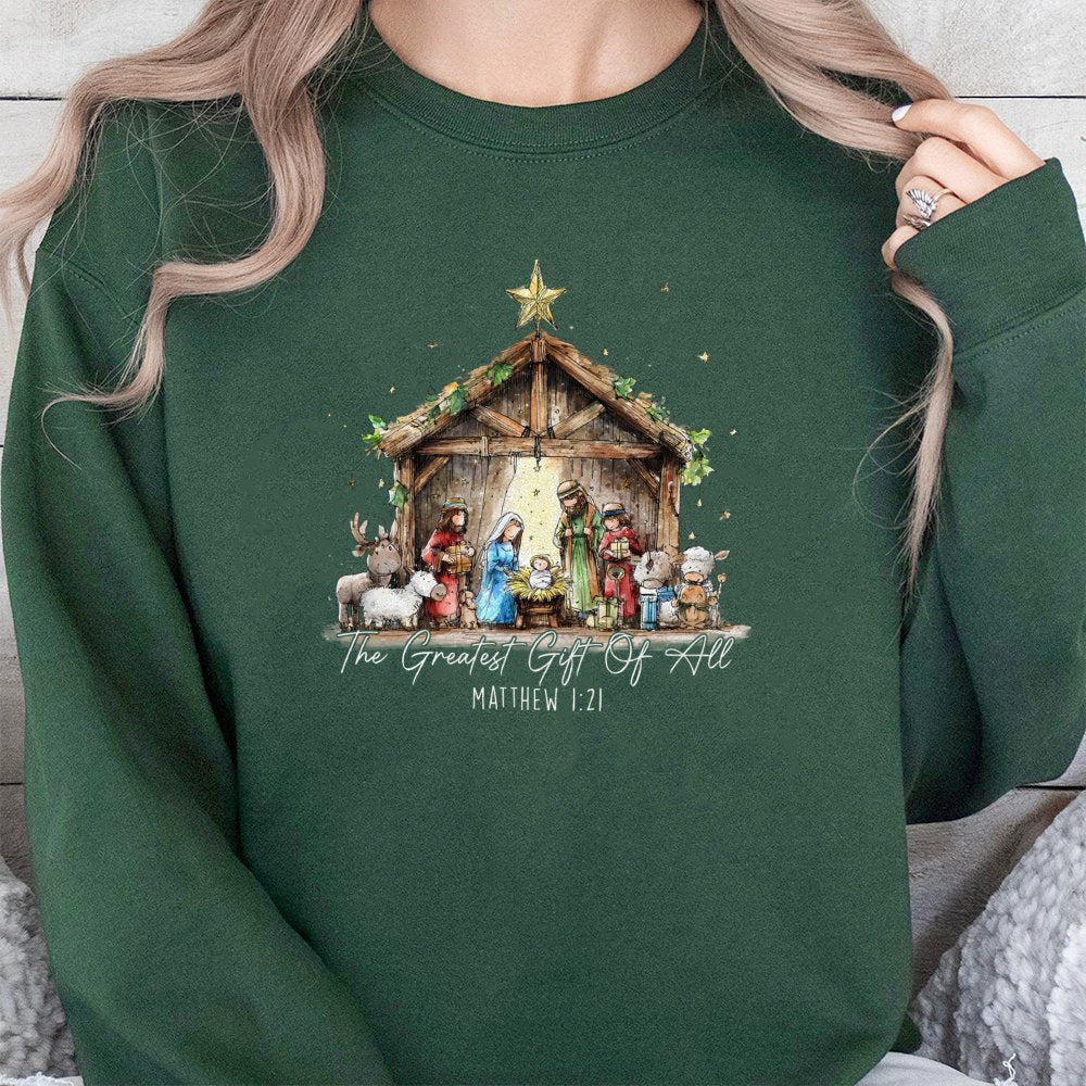 Greatest Present of All Crewneck, Nativity Scene Sweatshirt, Christian Christmas Sweatshirt, Religious Xmas Pullover, Faith H
