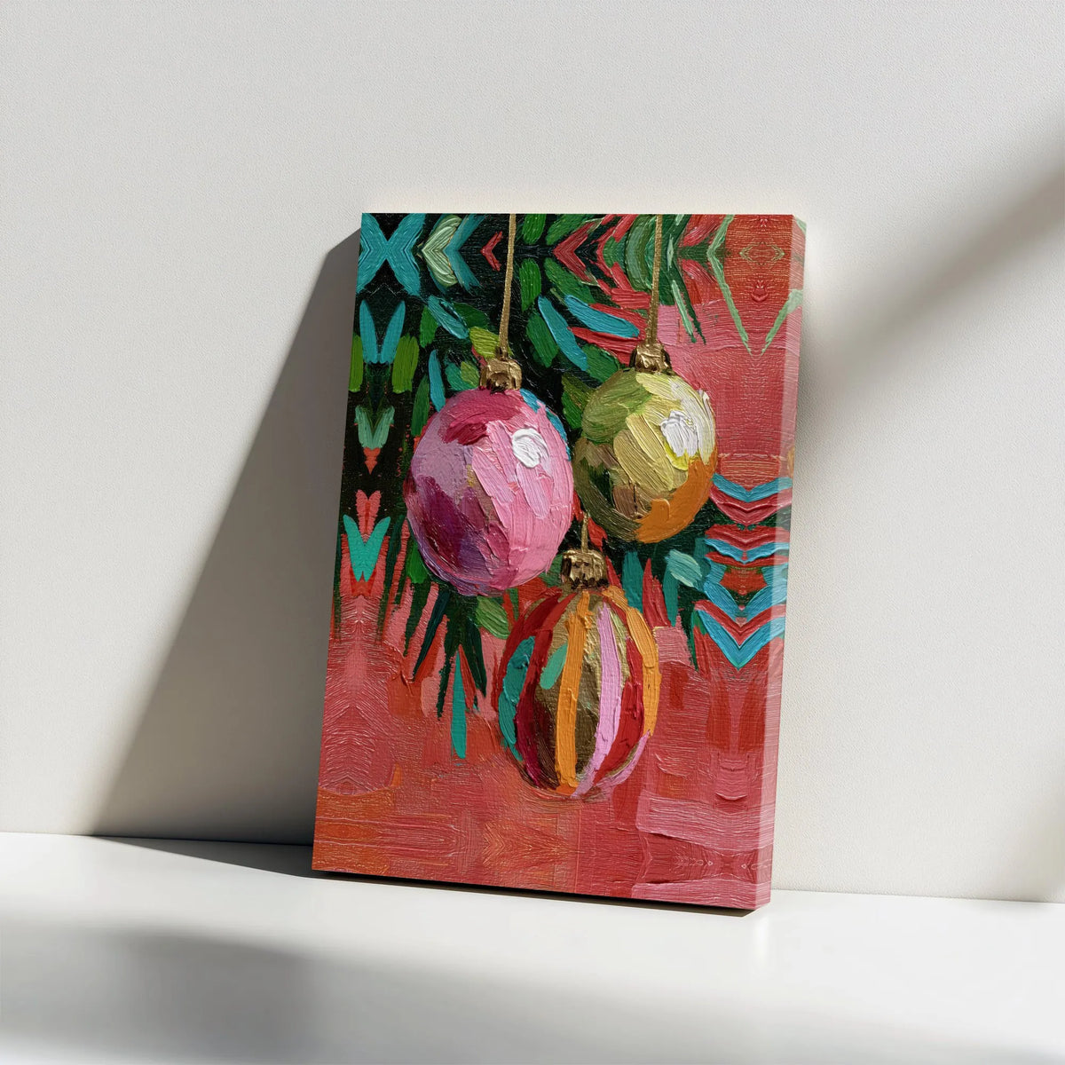 Holiday Ornament Canvas Print, Christmas Ornament Wall Art, Impressionist Christmas Canvas Art, Festive Wall Decor, Winter Se