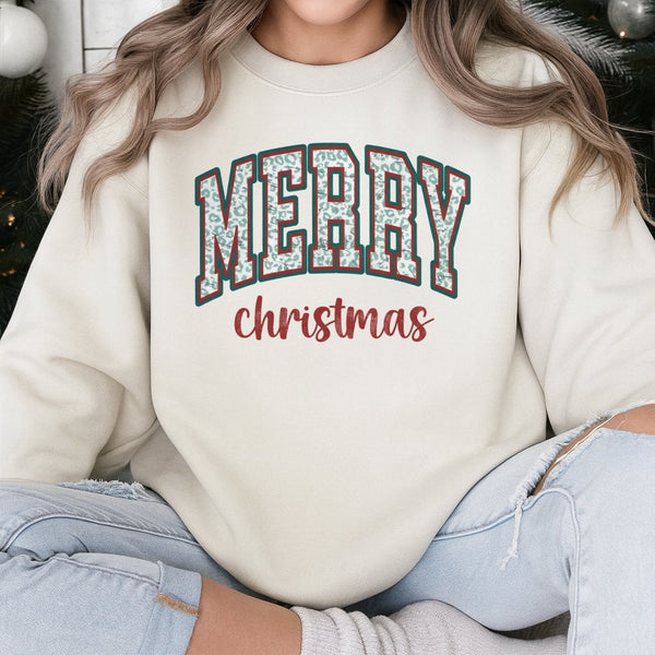 Leopard Print Christmas Sweater, Merry Christmas Sweatshirt, Retro Xmas Tree Crewneck Pullover, Festive Holiday Present for H