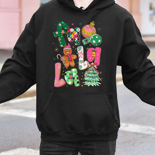 Adorable Gingerbread Man Festive Graphic Sweatshirt, Fa La La Christmas Hoodie, Retro Holiday Cookie Pullover, Merry Xmas Hol