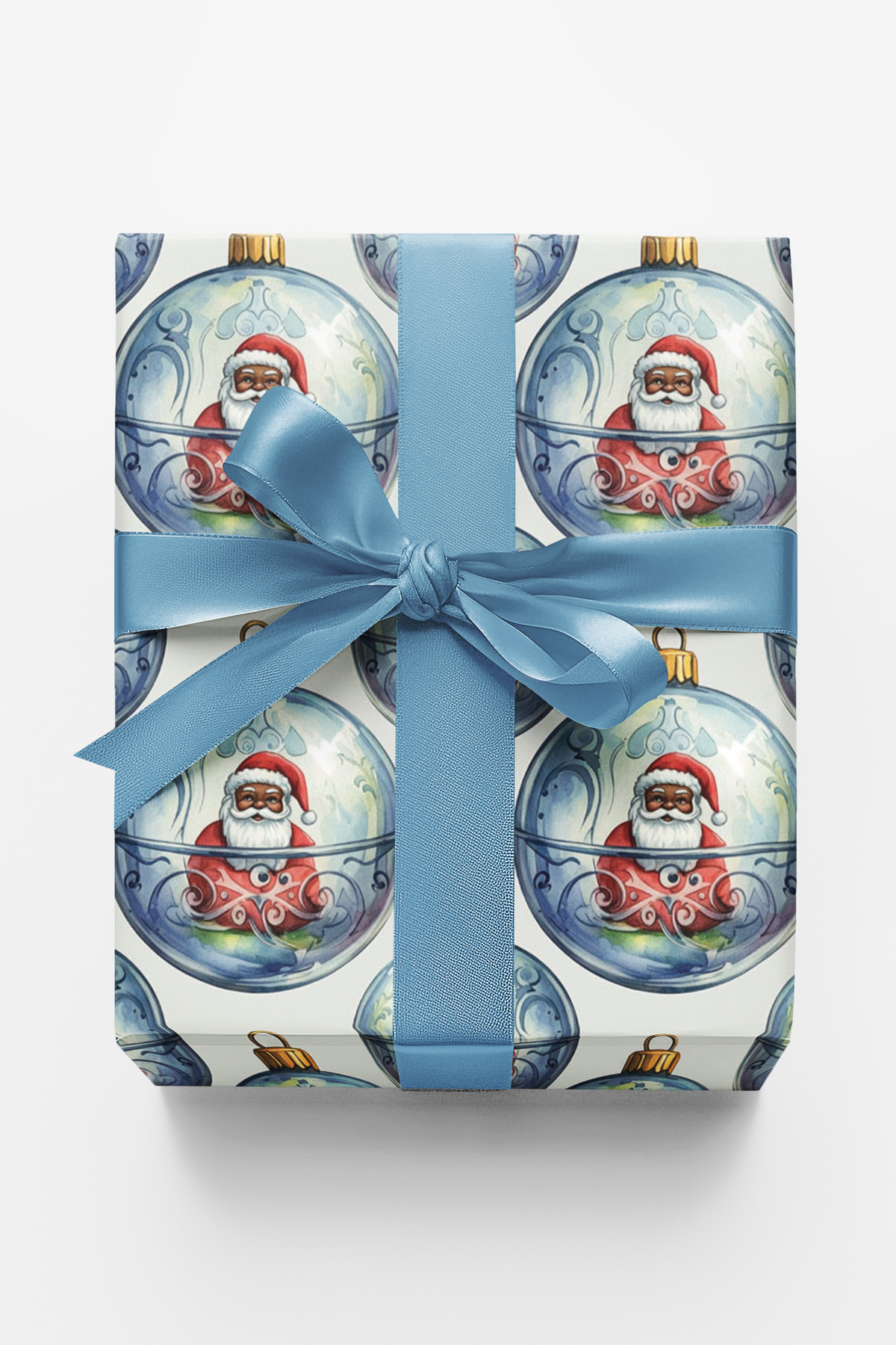 Baroque Christmas Gift Wrap, Santa Ornaments Wrapping Paper, Vintage Santa Holiday Present Paper, Glass Ornament Wrapping Pap