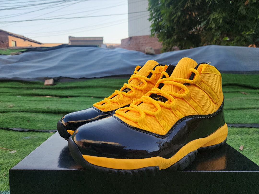 High Top Sneakers, Black Yellow Orange Colorway, Lace Up Design, Casual Gift for Sneaker Fans