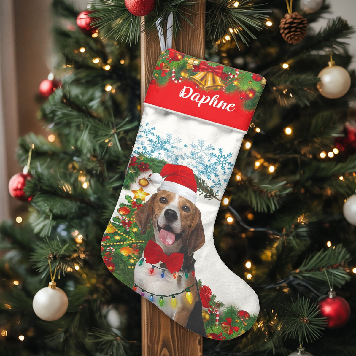 Custom Name Dog Stocking, Personalized Beagle Christmas Stocking, Adorable Pet Holiday Stocking, Beagle Lover Present, Christ