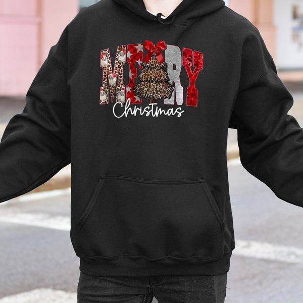 Festive Christmas Tree Sweatshirt, Merry Christmas Leopard Print Hoodie, Retro Leopard Christmas Pullover, Comfy Holiday Hood