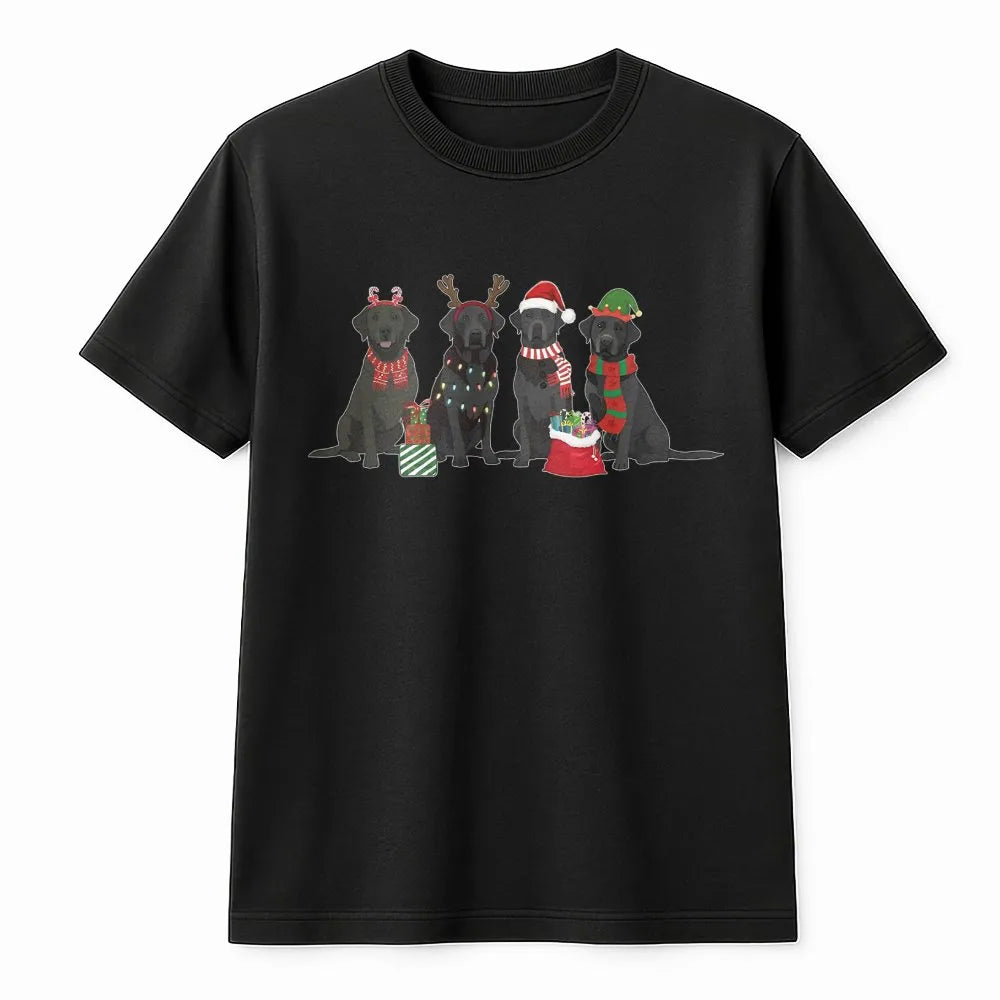 Festive Labrador Retriever Holiday Graphic Tee, Christmas Black Lab T-Shirt, Adorable Dog Lover Christmas Shirt, Pet Owner Xm