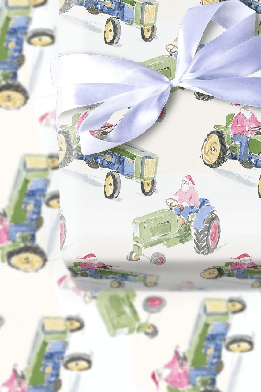 Santa Farm Tractor Gift Wrap, Christmas Tractor Wrapping Paper, Rustic Country Wrapping Paper, Farmhouse Holiday Gift Wrap Ro