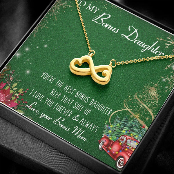 Heart Pendant Necklace, Bonus Daughter Infinity Necklace, 14k White Gold Finish Necklace, Christmas Present for Stepdaughter 