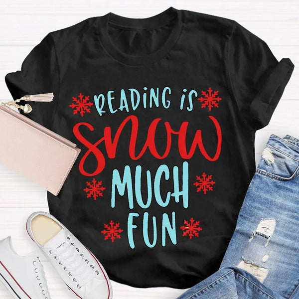 Snowflake Book Lover Holiday Shirt, Reading Snow Much Fun Christmas T-Shirt, Adorable Bookworm Graphic Tee, Winter Reader Xma