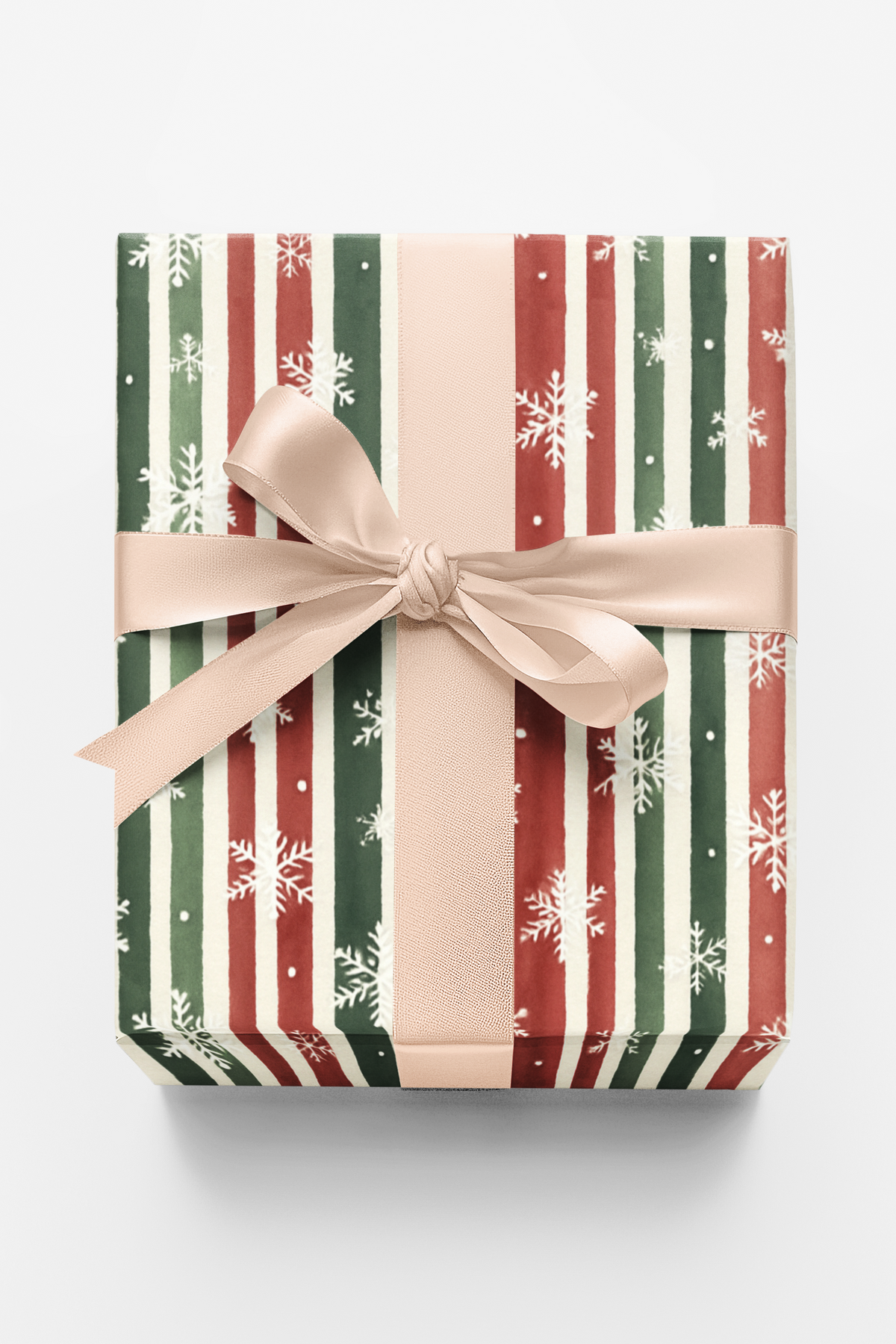 Watercolor Snowflake Gift Wrap, Frosted Holiday Stripes Wrapping Paper, Red Green Winter Present Paper, Cheerful Christmas Pa