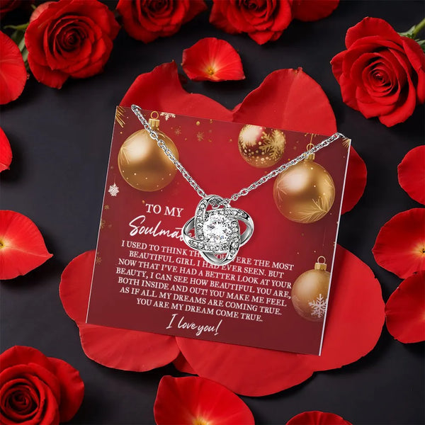 CZ Crystal Love Knot Pendant, Soulmate Love Knot Necklace, White Gold Finish Love Knot Jewelry, Romantic Christmas Present fo