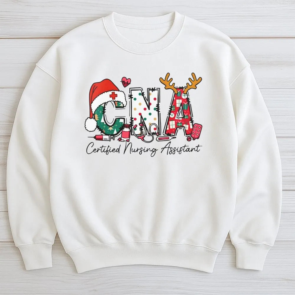 Certified Nursing Assistant Holiday Sweater, CNA Christmas Sweatshirt, Festive CNA Nurse Crewneck, Healthcare Worker Xmas Pre