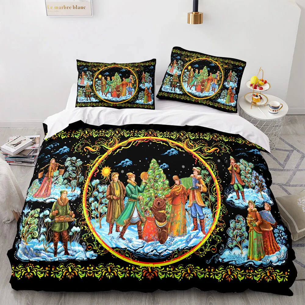3D Holiday Scene Bedding Set, Christmas Script Duvet Cover Set, Festive Winter Typography Quilt Cover, Xmas Bedroom Decor Duv