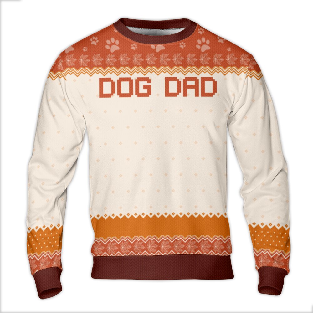 Autumn Paw Print Ugly Sweater, Dog Dad Ugly Christmas Sweater, Dog Lover Crewneck Sweatshirt, Adorable Puppy Pet Owner Holida