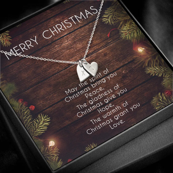 Hand Stamped Letter Charm Necklace, Personalized Heart Initial Necklace, 18k Gold Finish Pendant Necklace, Christmas Present 